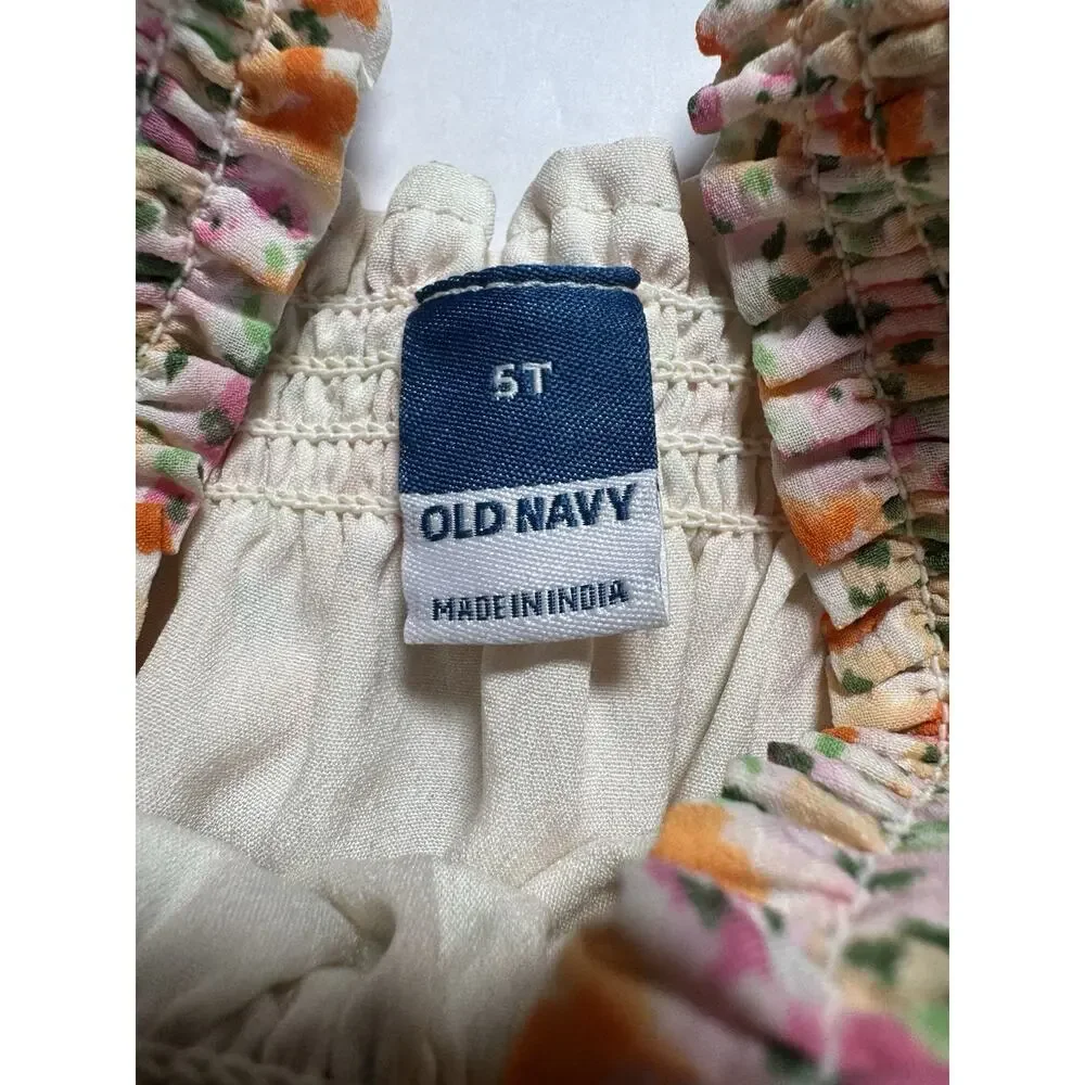 Old Navy Girls 5T Floral Smocked Tiered Dress Sleeveless Spring Summer